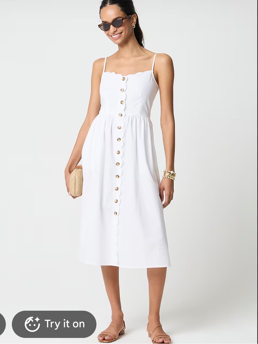 NWT J. Crew White Scallop-Trim Button-Front Midi Dress